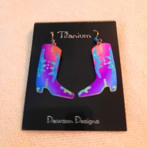Dawson Designs titanium cowboy boot earrings